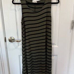 Sleeveless Olive Green Striped Tank Dress